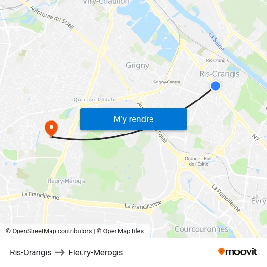 Ris-Orangis to Fleury-Merogis map