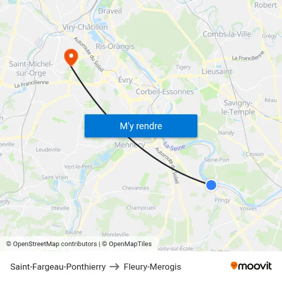 Saint-Fargeau-Ponthierry to Fleury-Merogis map