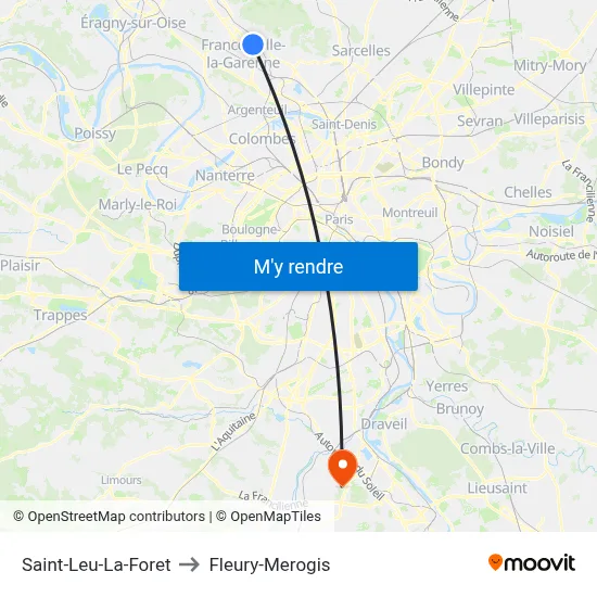 Saint-Leu-La-Foret to Fleury-Merogis map