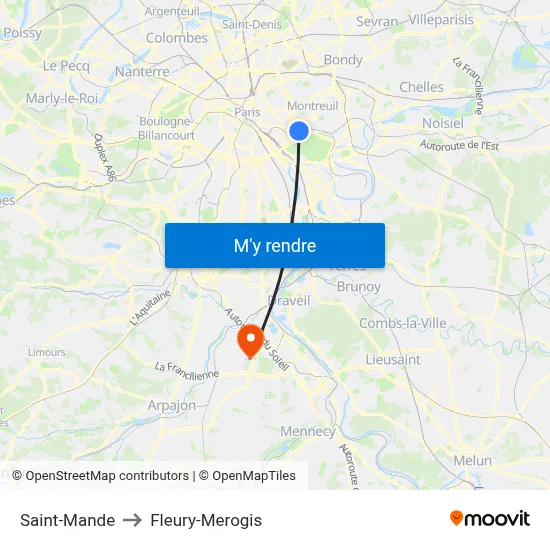 Saint-Mande to Fleury-Merogis map