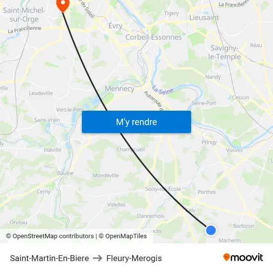Saint-Martin-En-Biere to Fleury-Merogis map