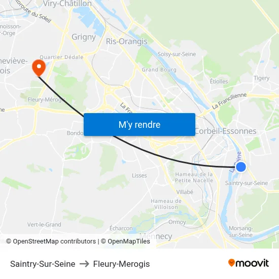 Saintry-Sur-Seine to Fleury-Merogis map