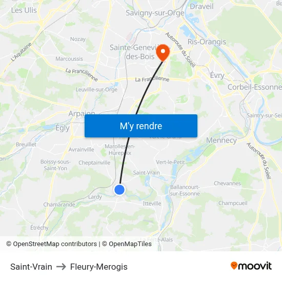 Saint-Vrain to Fleury-Merogis map