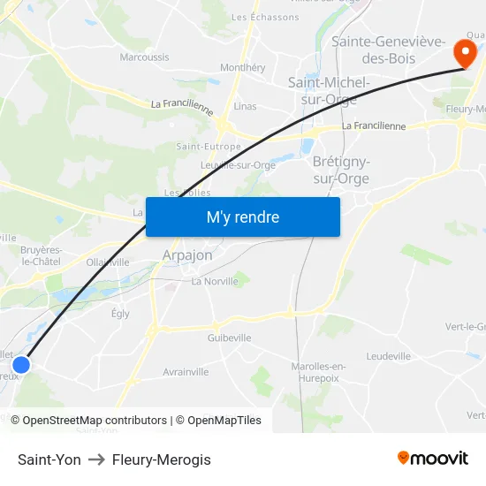 Saint-Yon to Fleury-Merogis map
