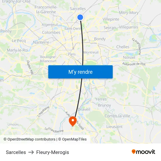 Sarcelles to Fleury-Merogis map