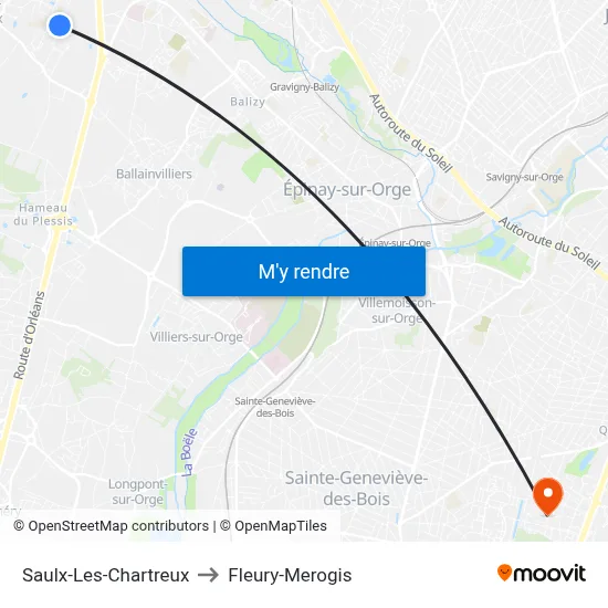 Saulx-Les-Chartreux to Fleury-Merogis map