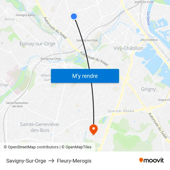Savigny-Sur-Orge to Fleury-Merogis map