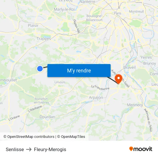 Senlisse to Fleury-Merogis map