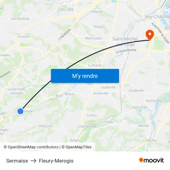 Sermaise to Fleury-Merogis map