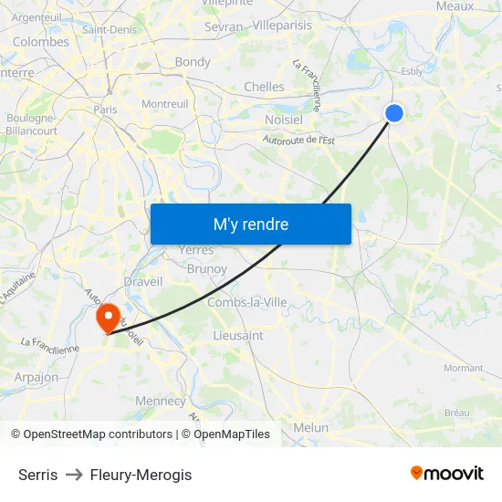 Serris to Fleury-Merogis map