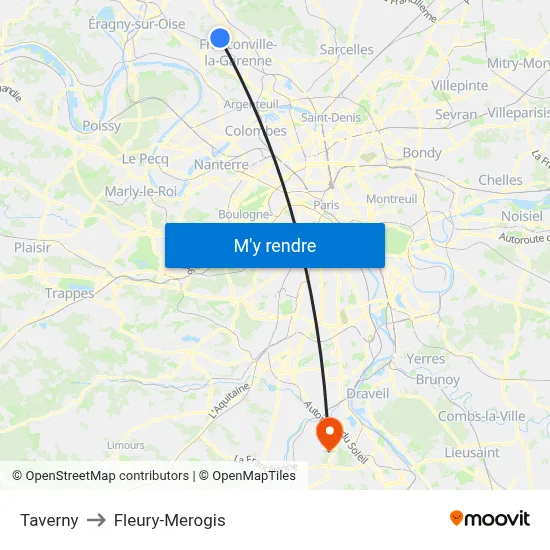 Taverny to Fleury-Merogis map