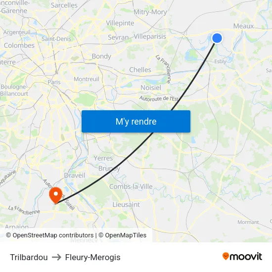 Trilbardou to Fleury-Merogis map