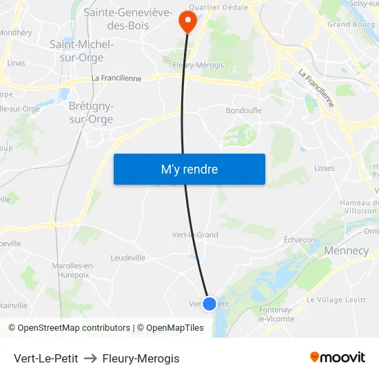 Vert-Le-Petit to Fleury-Merogis map
