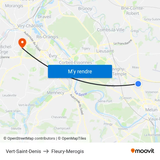 Vert-Saint-Denis to Fleury-Merogis map
