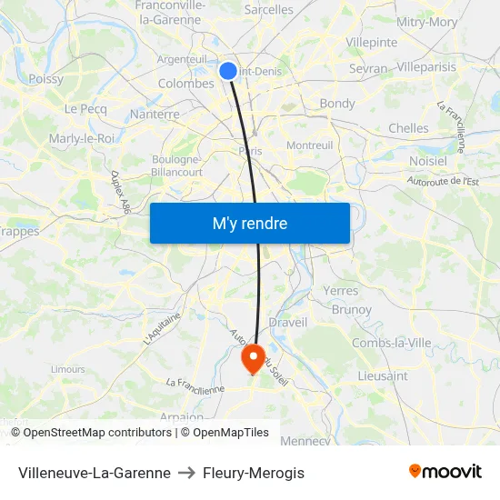 Villeneuve-La-Garenne to Fleury-Merogis map