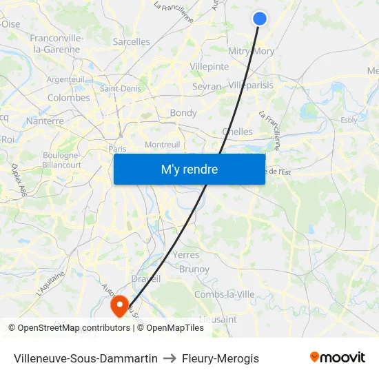 Villeneuve-Sous-Dammartin to Fleury-Merogis map