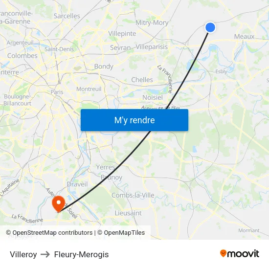 Villeroy to Fleury-Merogis map