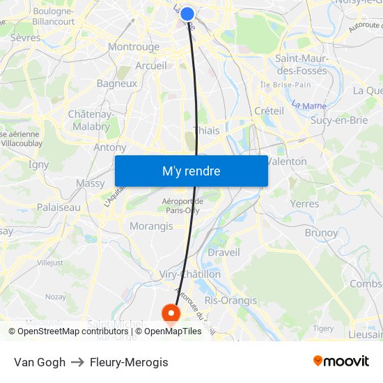 Gare de Lyon - Van Gogh to Fleury-Merogis map