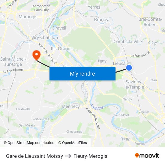 Gare de Lieusaint Moissy to Fleury-Merogis map