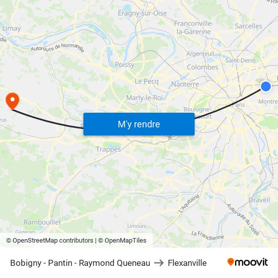 Bobigny - Pantin - Raymond Queneau to Flexanville map