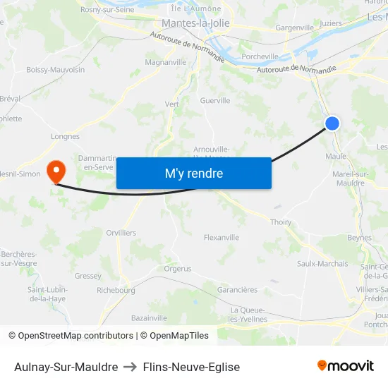 Aulnay-Sur-Mauldre to Flins-Neuve-Eglise map