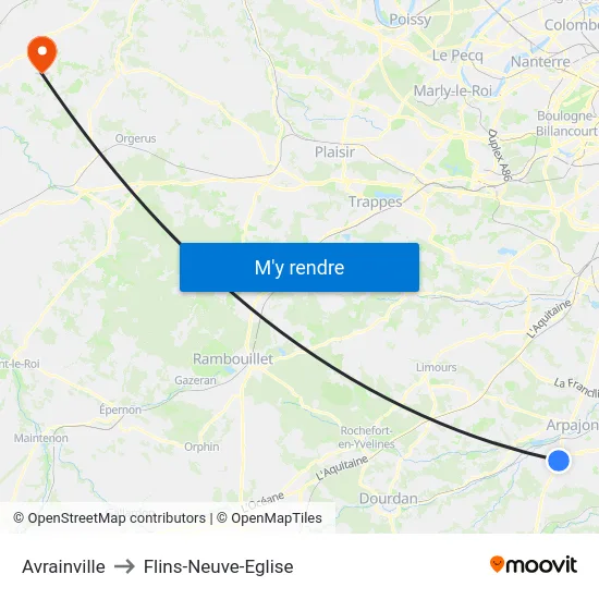 Avrainville to Flins-Neuve-Eglise map