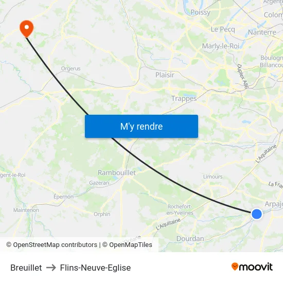 Breuillet to Flins-Neuve-Eglise map