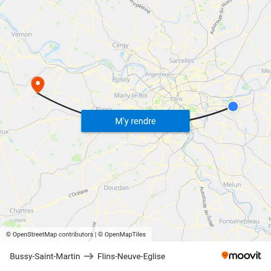Bussy-Saint-Martin to Flins-Neuve-Eglise map