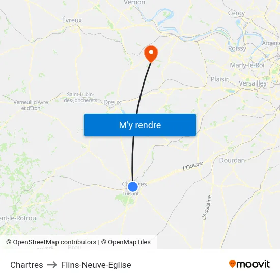Chartres to Flins-Neuve-Eglise map