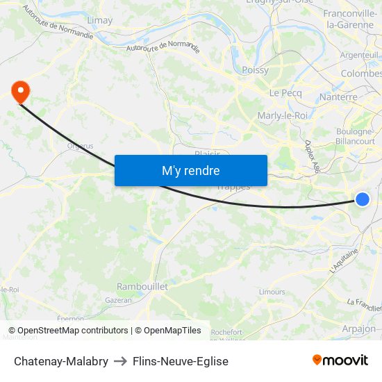 Chatenay-Malabry to Flins-Neuve-Eglise map