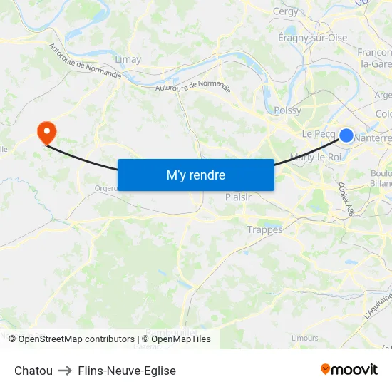 Chatou to Flins-Neuve-Eglise map