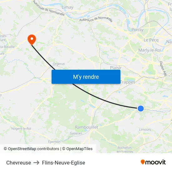 Chevreuse to Flins-Neuve-Eglise map