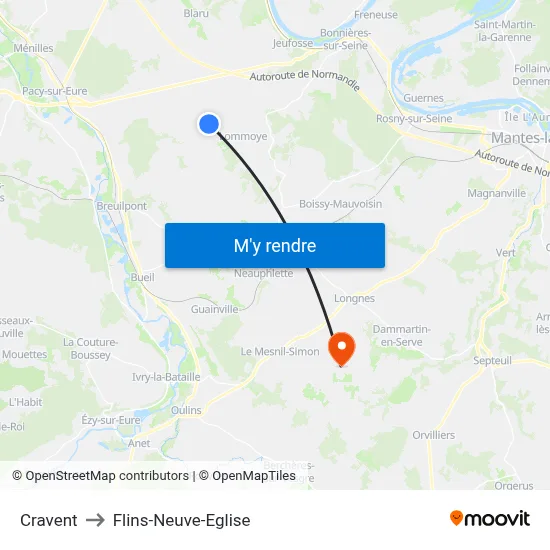 Cravent to Flins-Neuve-Eglise map