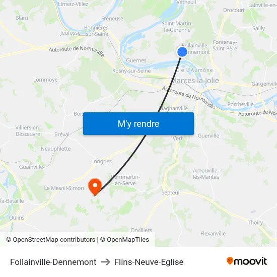 Follainville-Dennemont to Flins-Neuve-Eglise map