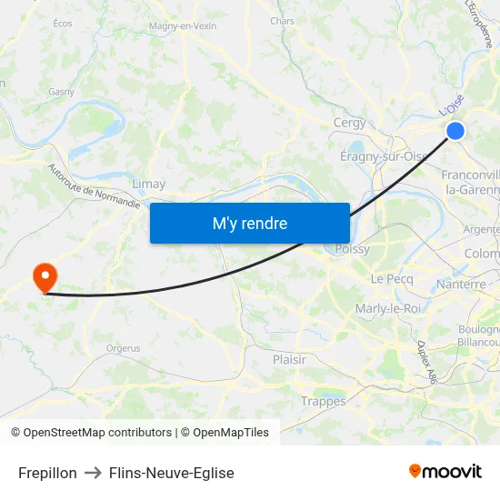 Frepillon to Flins-Neuve-Eglise map