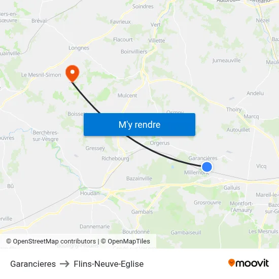 Garancieres to Flins-Neuve-Eglise map