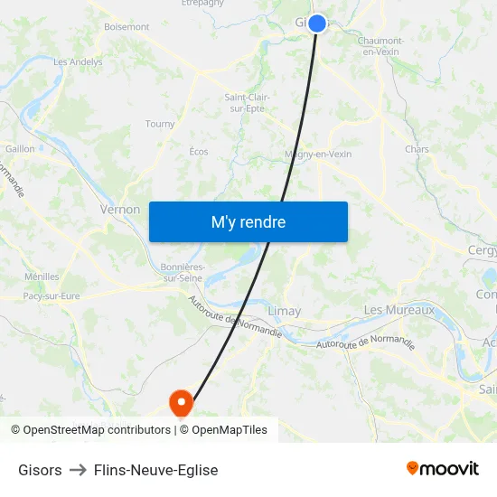 Gisors to Flins-Neuve-Eglise map