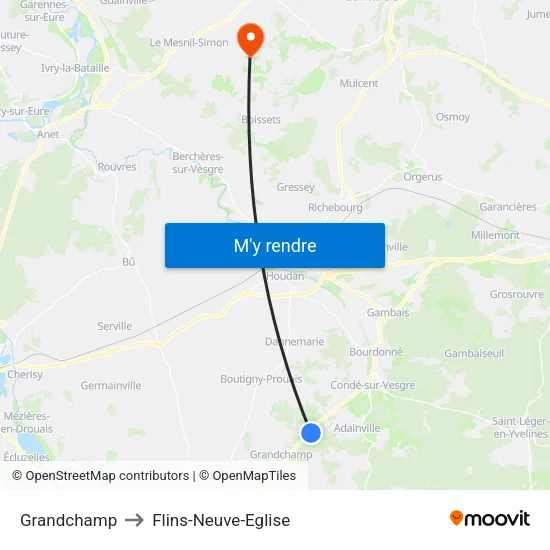 Grandchamp to Flins-Neuve-Eglise map