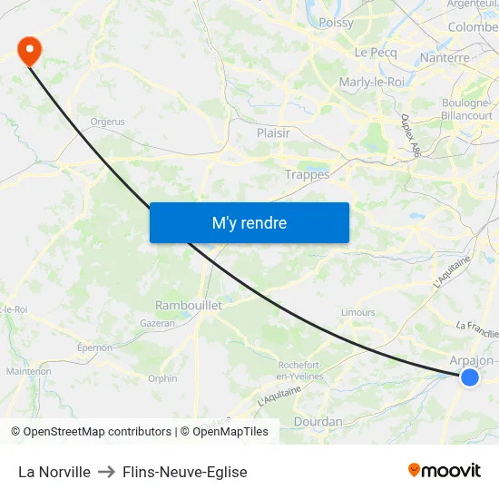La Norville to Flins-Neuve-Eglise map