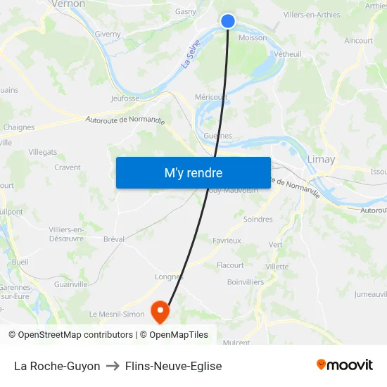 La Roche-Guyon to Flins-Neuve-Eglise map