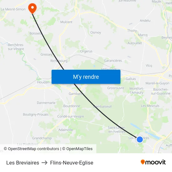 Les Breviaires to Flins-Neuve-Eglise map