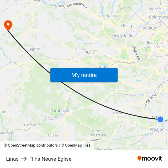 Linas to Flins-Neuve-Eglise map