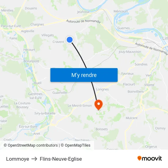 Lommoye to Flins-Neuve-Eglise map