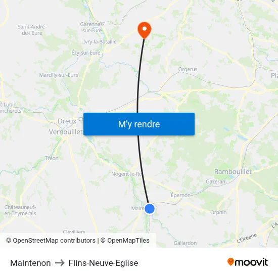 Maintenon to Flins-Neuve-Eglise map