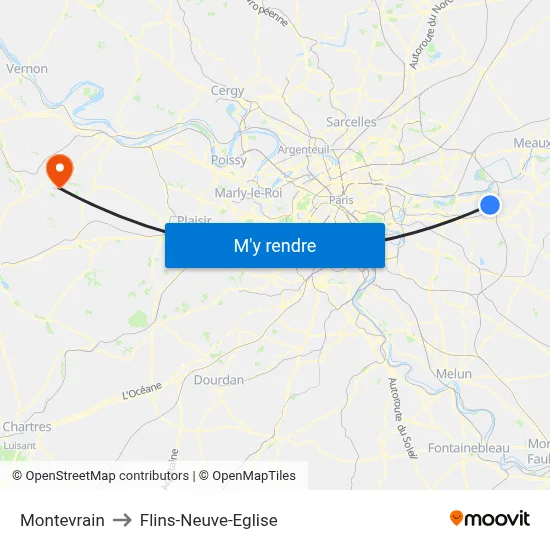 Montevrain to Flins-Neuve-Eglise map