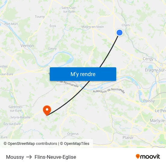 Moussy to Flins-Neuve-Eglise map