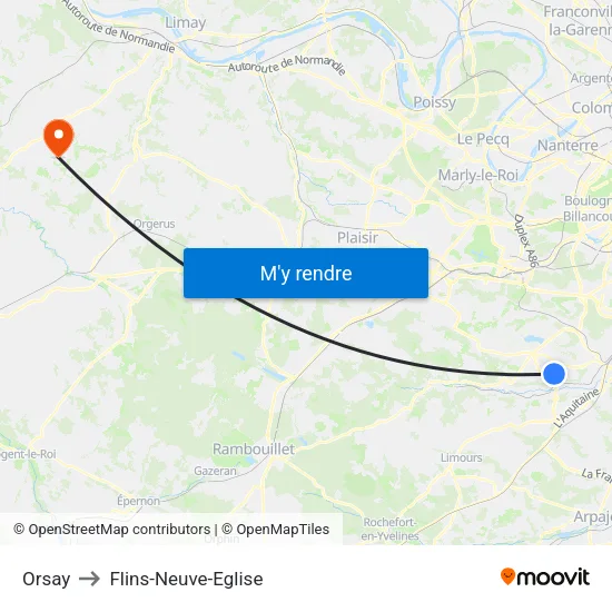 Orsay to Flins-Neuve-Eglise map