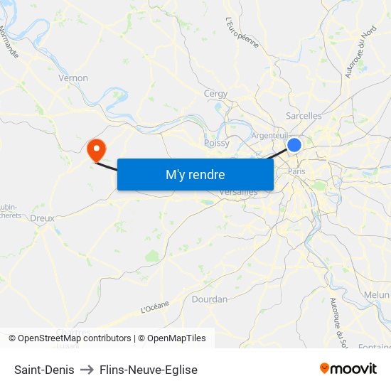 Saint-Denis to Flins-Neuve-Eglise map