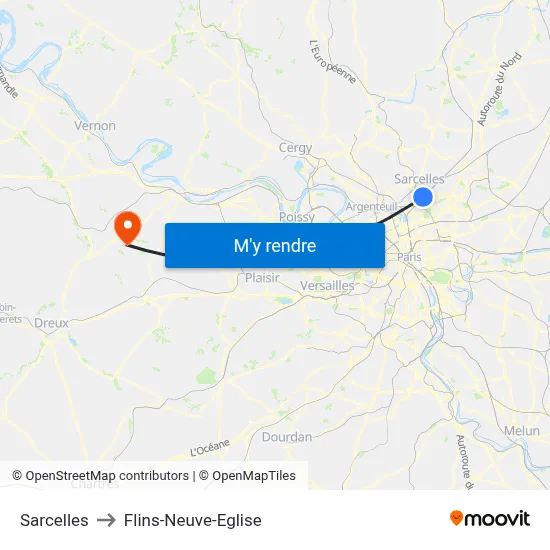 Sarcelles to Flins-Neuve-Eglise map