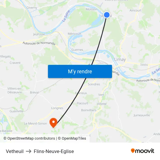 Vetheuil to Flins-Neuve-Eglise map
